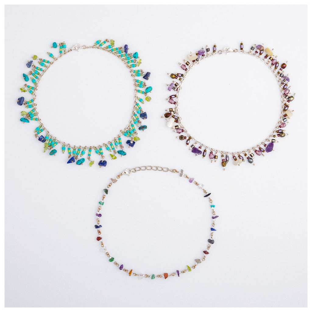 Dangling Gemstones Hand Beaded Anklet Anklets - Fine La Vie Bien Dangling Gemstones Hand Beaded Anklet