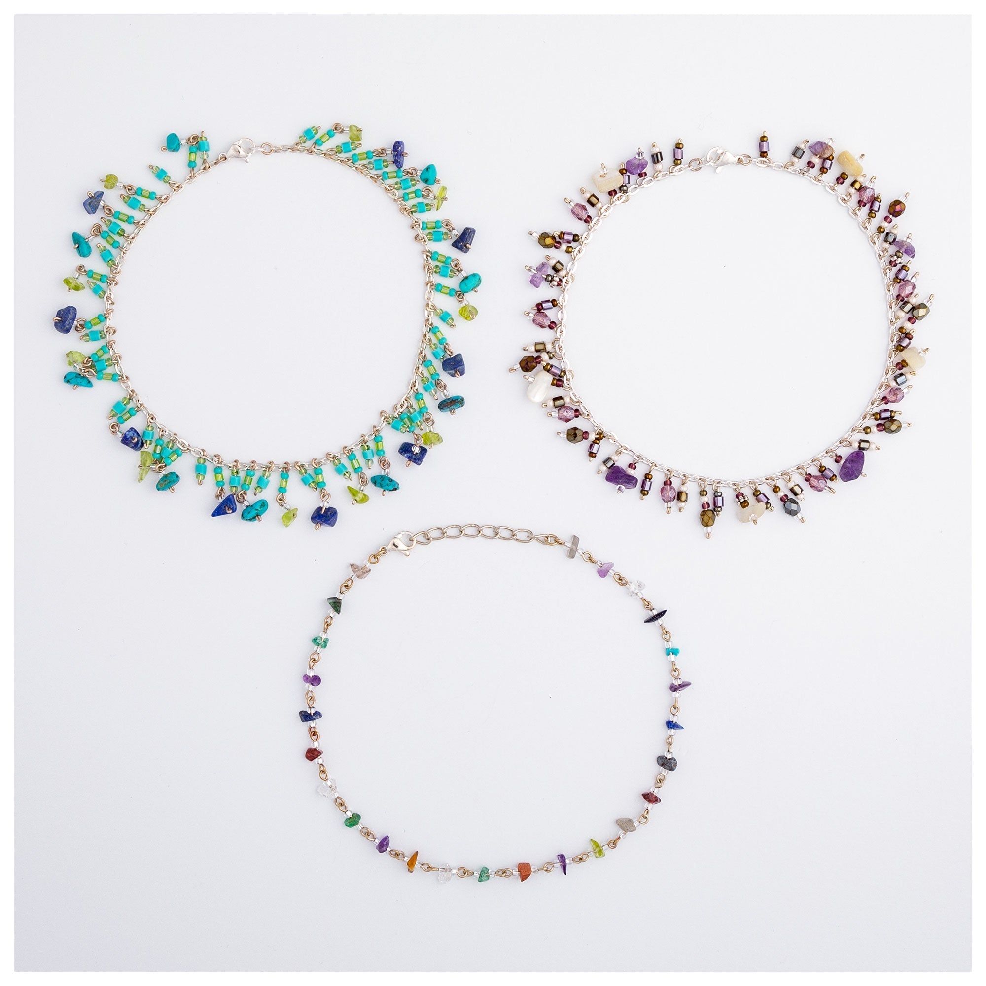 Dangling Gemstones Hand Beaded Anklet Anklets - Fine La Vie Bien Dangling Gemstones Hand Beaded Anklet