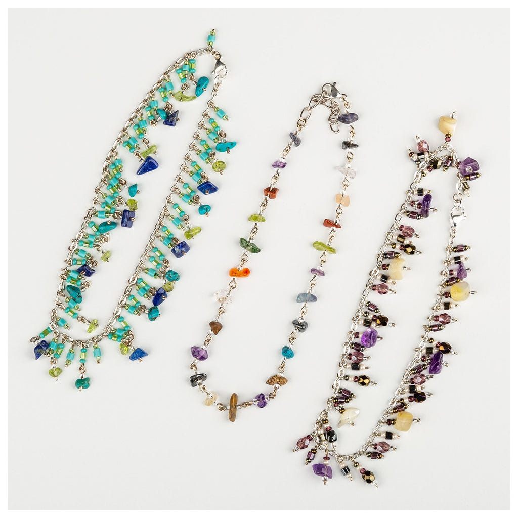 Dangling Gemstones Hand Beaded Anklet Anklets - Fine La Vie Bien Dangling Gemstones Hand Beaded Anklet