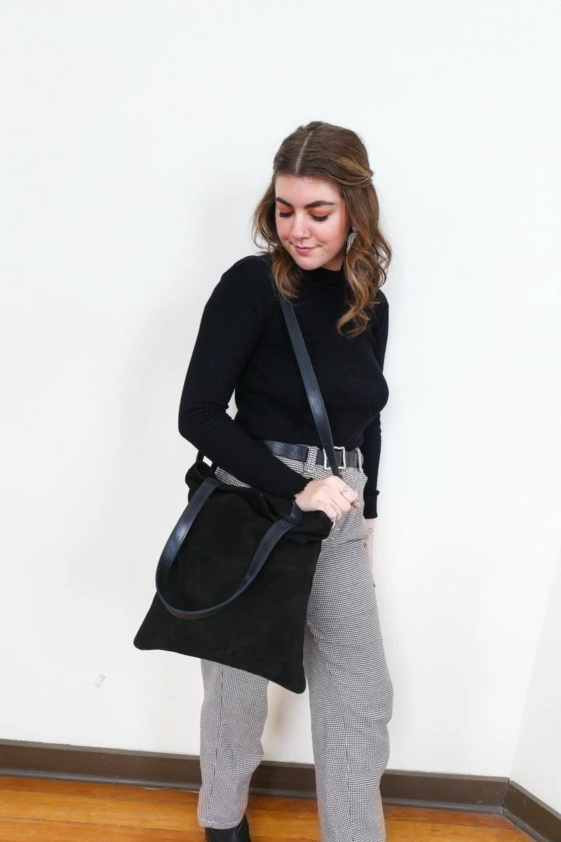 Daring Black Suede Crossbody Clutch Purse by Fair Anita