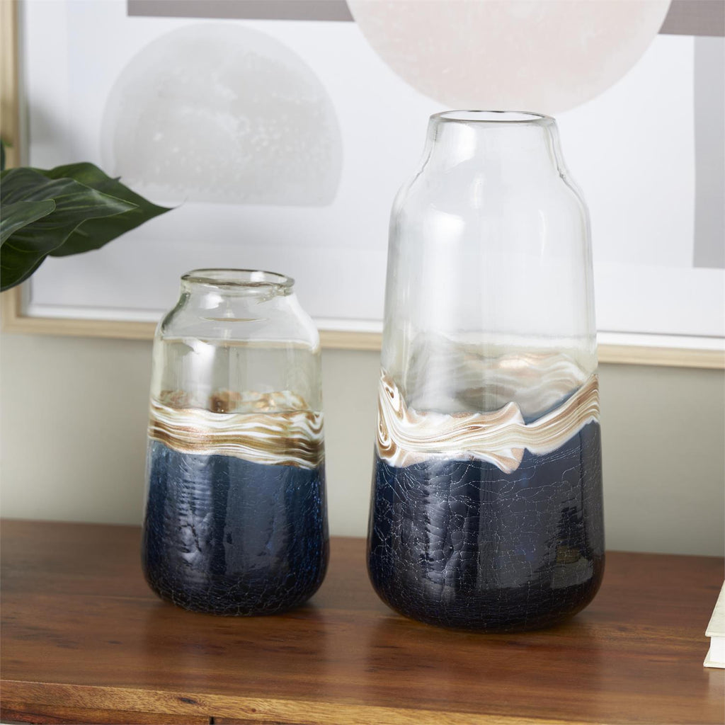 Dark Blue Glass Abstract Textured Swirl Decorative Vase Vases La Vie Bien Dark Blue Glass Abstract Textured Swirl Decorative Vase