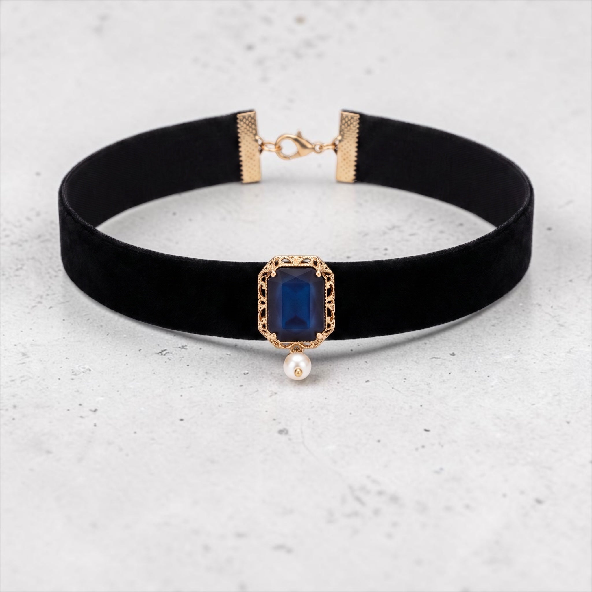 Dark Blue Square Stone Choker Necklace La Vie Bien Dark Blue Square Stone Choker
