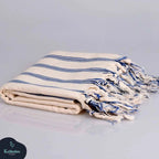 Dark Blue Striped Handwoven Turkish Towel by Kalkedon Towels