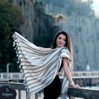 Dark Blue Striped Handwoven Turkish Towel by Kalkedon Towels