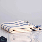 Dark Blue Striped Handwoven Turkish Towel by Kalkedon Towels