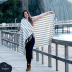 Dark Blue Striped Handwoven Turkish Towel by Kalkedon Towels