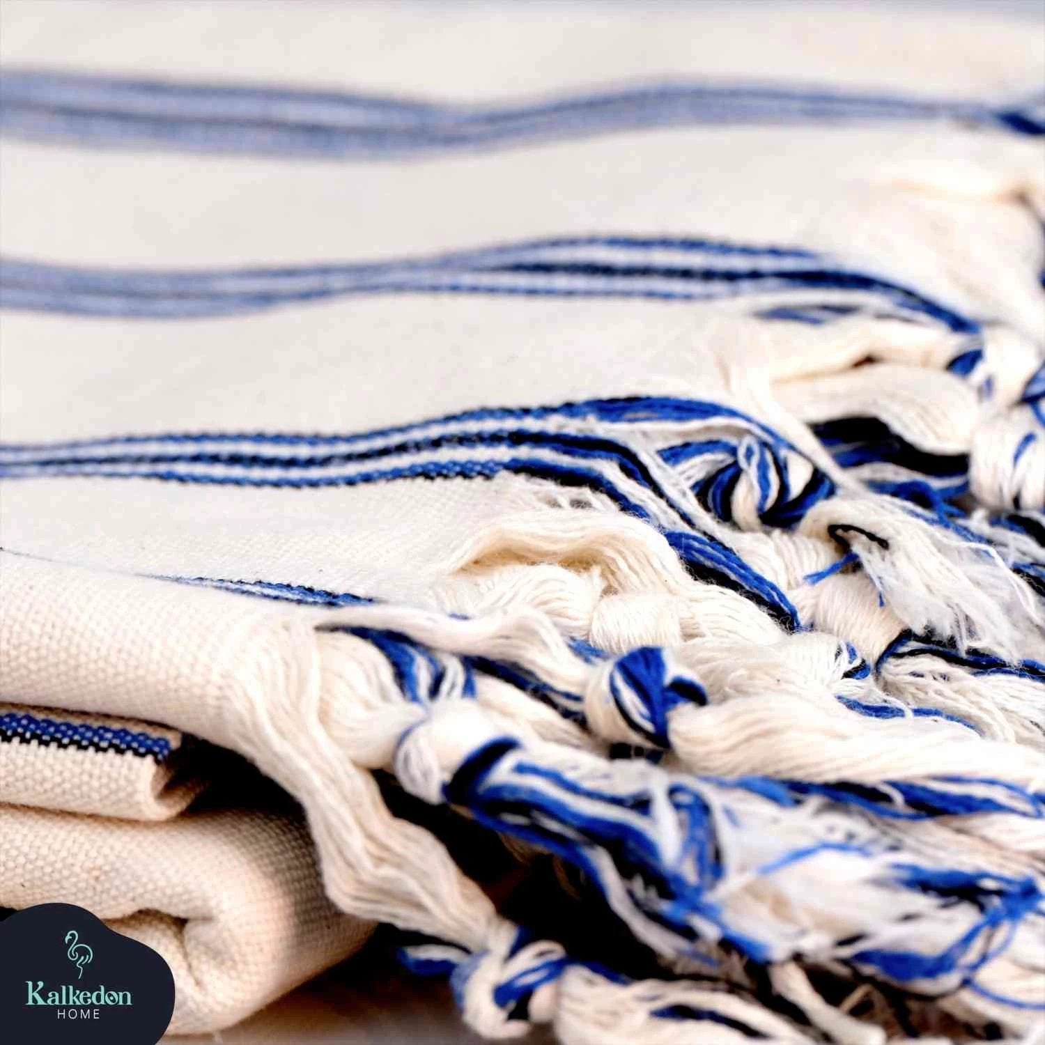 Dark Blue Striped Handwoven Turkish Towel by Kalkedon Towels
