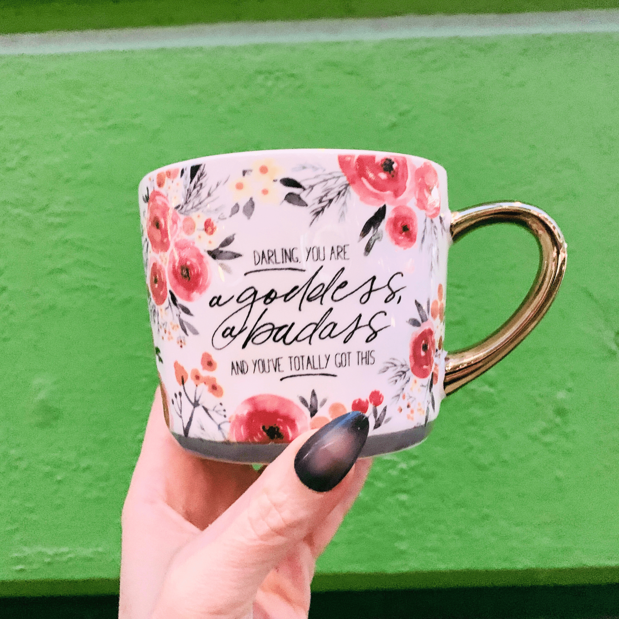 Darling You Are A Goddess A Badass Cozy Gold Handle Mug | Stoneware Coffee Tea Cup | 15oz