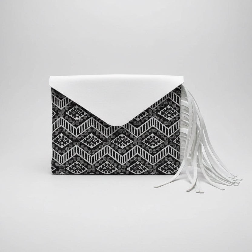 Darma Embroidered Clutch with Leather Fringe - Thailand Bags La Vie Bien Darma Embroidered Clutch with Leather Fringe - Thailand
