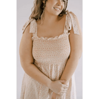 Day Dress with Shoulder Ties and Smocked Bodice