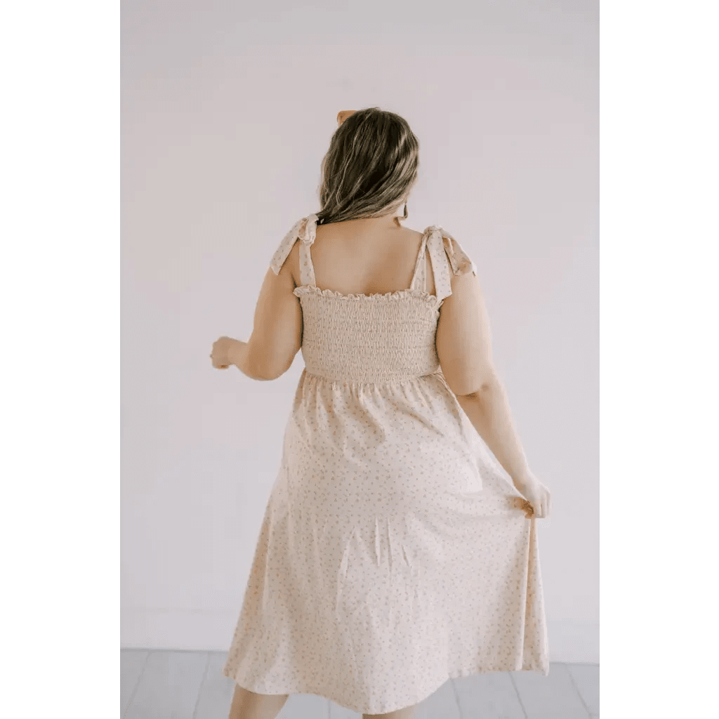 Day Dress with Shoulder Ties and Smocked Bodice