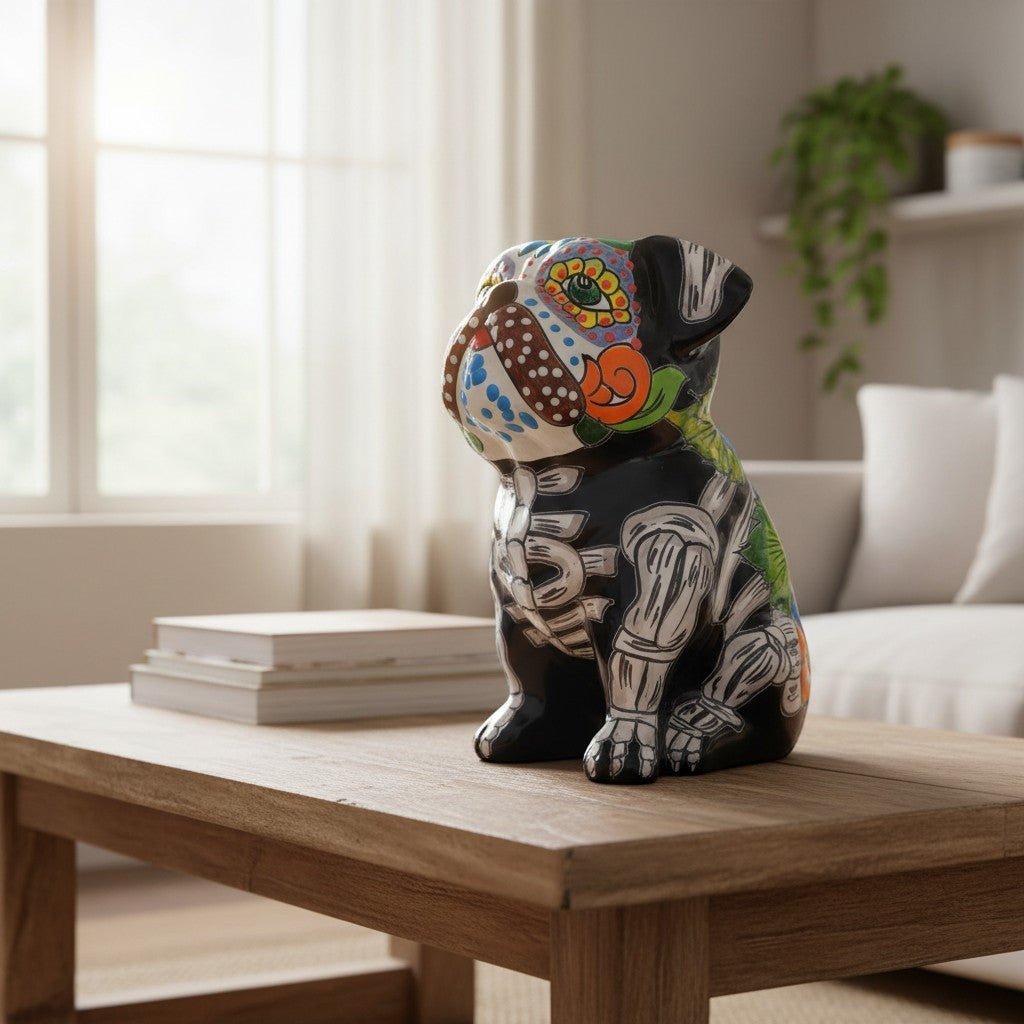 Day of the Dead Bulldog Figurine | Handmade Talavera Dog Statue Talavera Statue La Vie Bien Day of the Dead Bulldog Figurine | Handmade Talavera Dog Statue