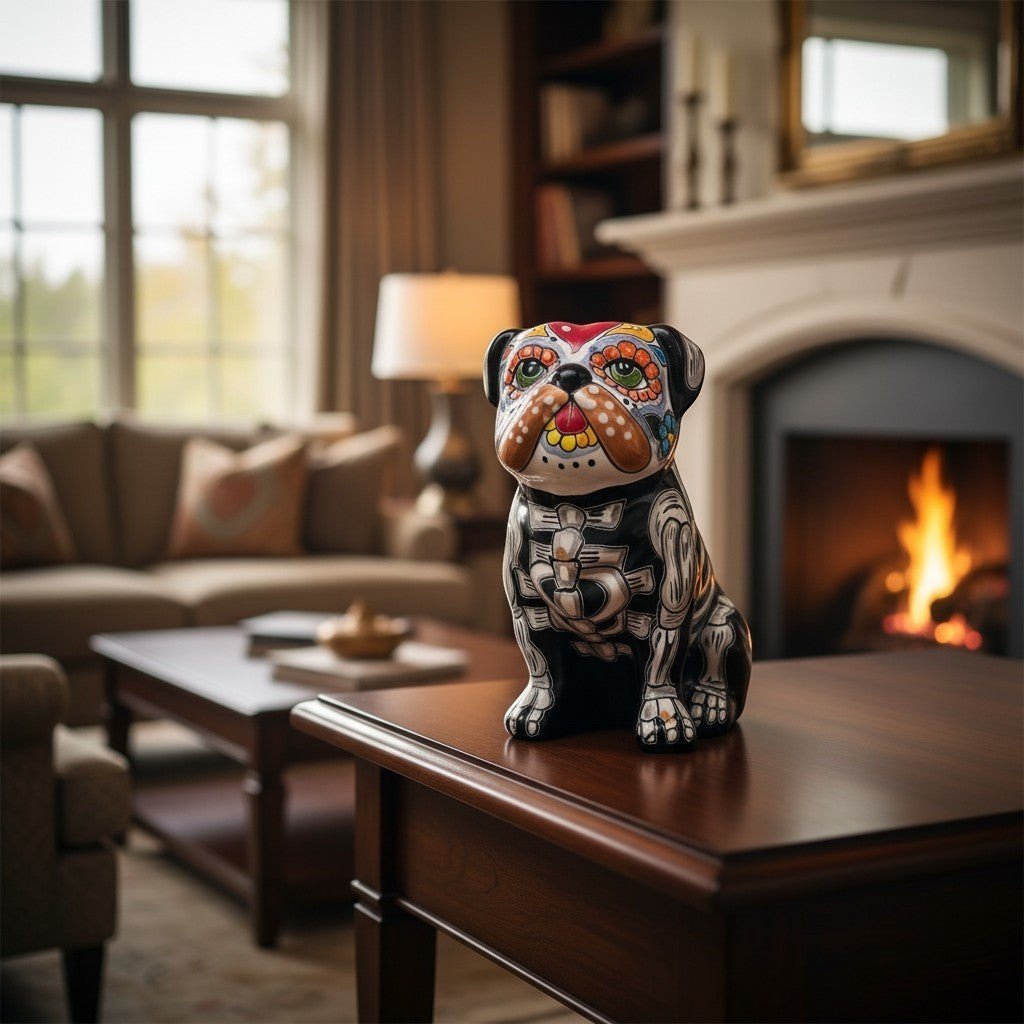 Day of the Dead Bulldog Figurine | Handmade Talavera Dog Statue Talavera Statue La Vie Bien Day of the Dead Bulldog Figurine | Handmade Talavera Dog Statue