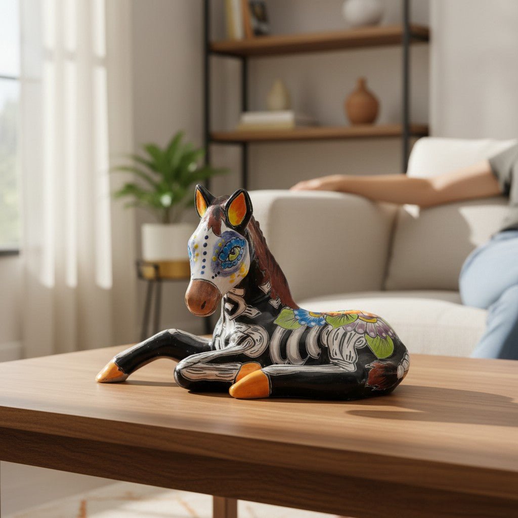 Day of the Dead Talavera Horse Planter | Hand-Painted Pottery Talavera Statue La Vie Bien Day of the Dead Talavera Horse Planter | Hand-Painted Pottery
