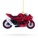 Red Racing Motorcycle Glass Christmas Ornament
