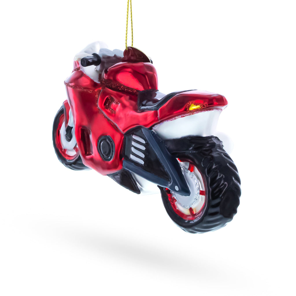 Red Racing Motorcycle Glass Christmas Ornament