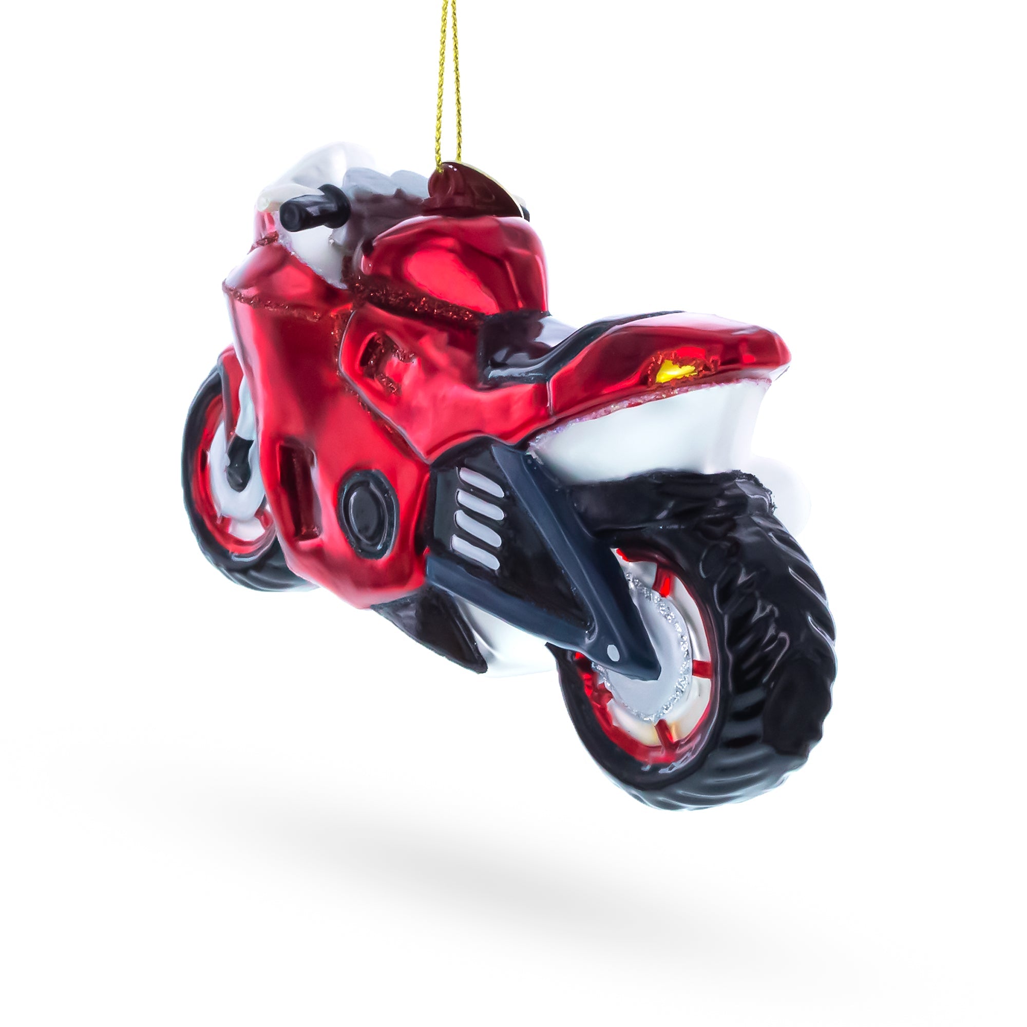 Red Racing Motorcycle Glass Christmas Ornament