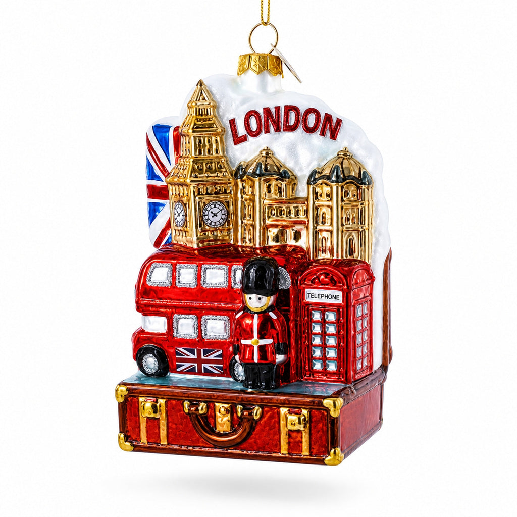 Landmarks of London, United Kingdom Glass Christmas Ornament