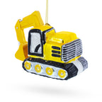 Excavator Construction Vehicle with Working Arm Glass Christmas Ornament