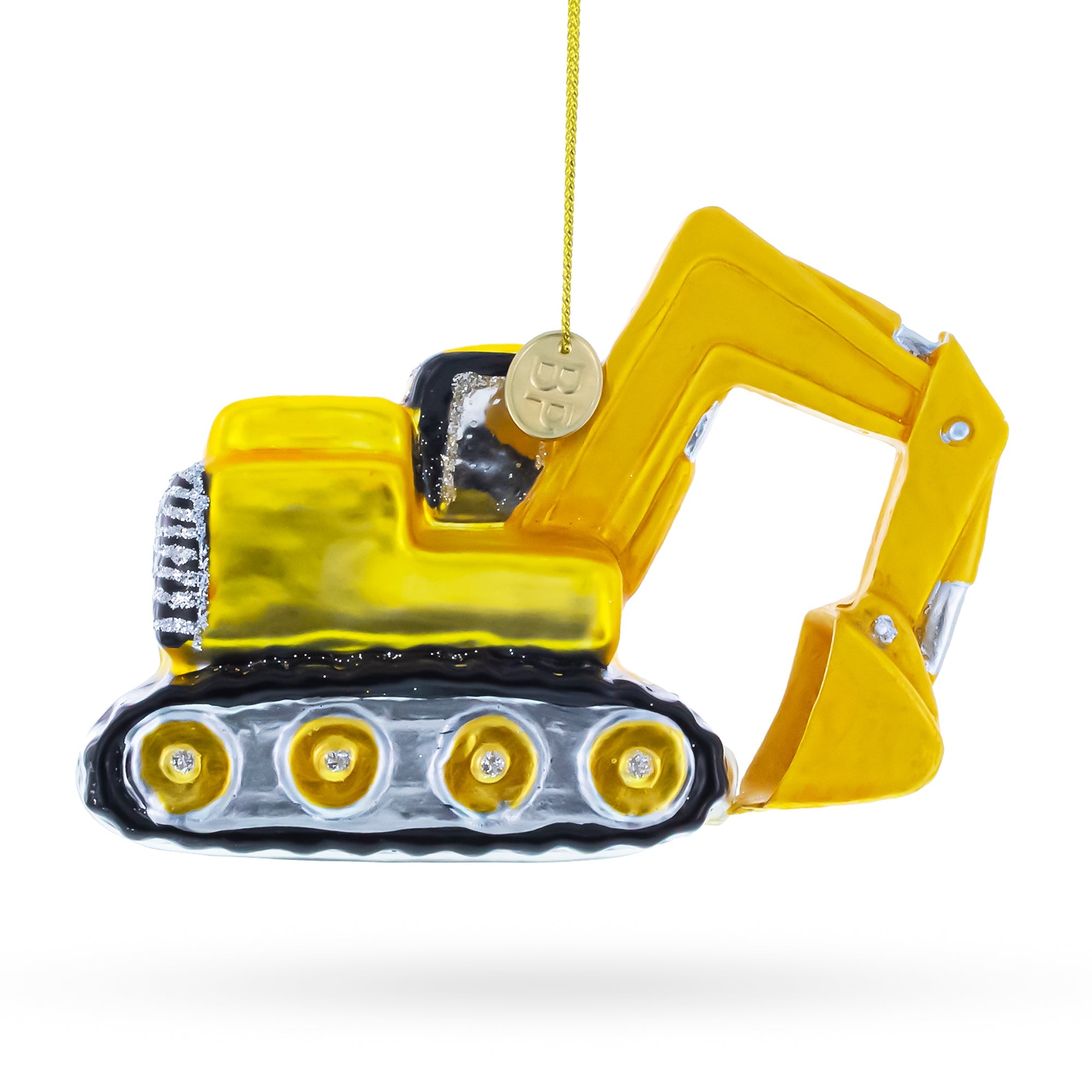 Excavator Construction Vehicle with Working Arm Glass Christmas Ornament
