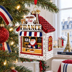 French Cafe with Santa Glass Christmas Ornament