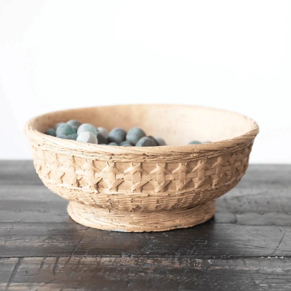 Decorative Debossed Cement Bowl / Planter, Woven Design by White Cliff Studio