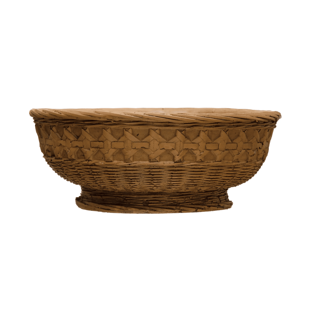 Decorative Debossed Cement Bowl / Planter, Woven Design by White Cliff Studio