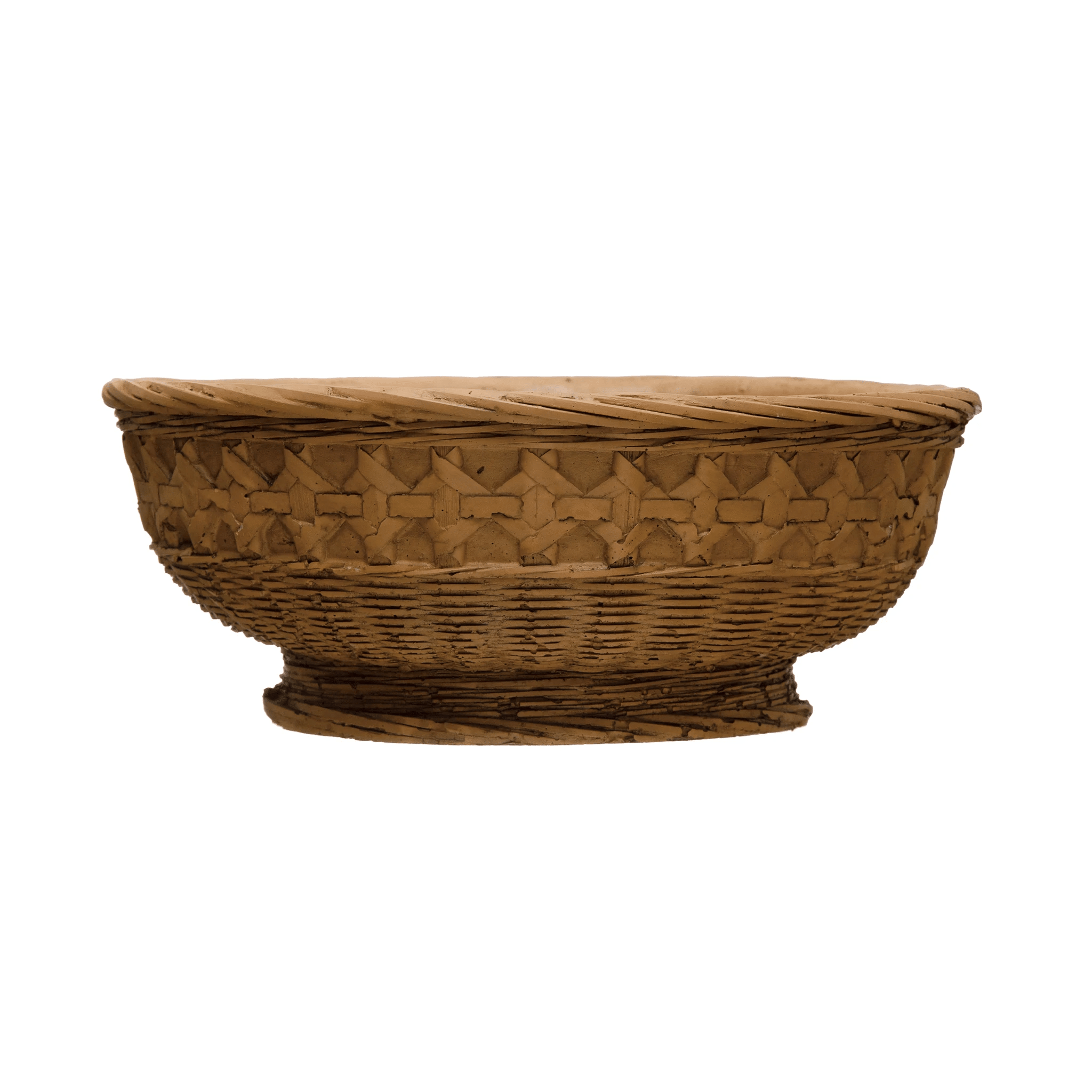 Decorative Debossed Cement Bowl / Planter, Woven Design by White Cliff Studio