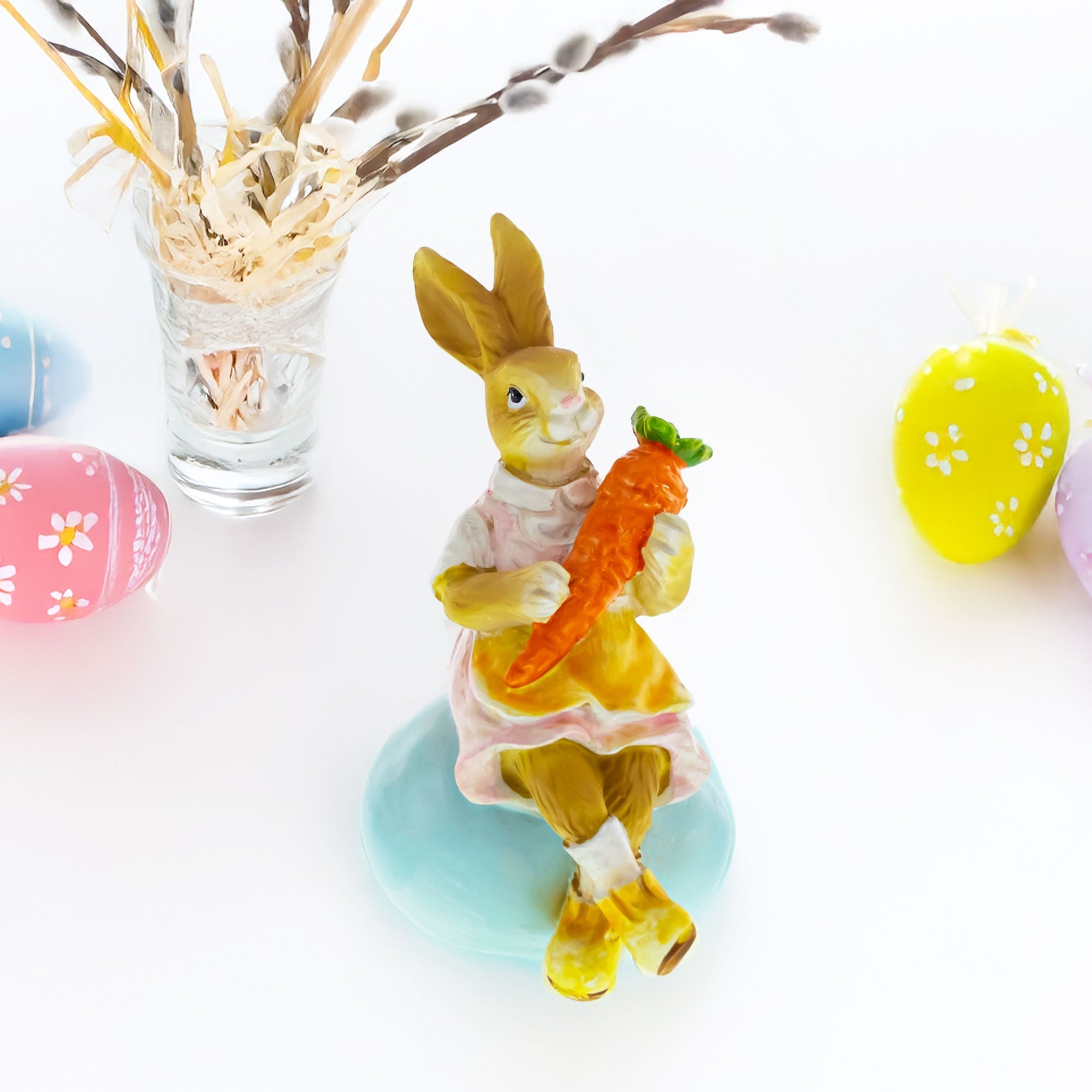 Decorative Easter Bunny on Egg with Carrot Vintage Holiday Figurine 5.2 Inches Tall Easter > Figurines > Bunnies La Vie Bien Decorative Easter Bunny on Egg with Carrot Vintage Holiday Figurine 5.2 Inches Tall