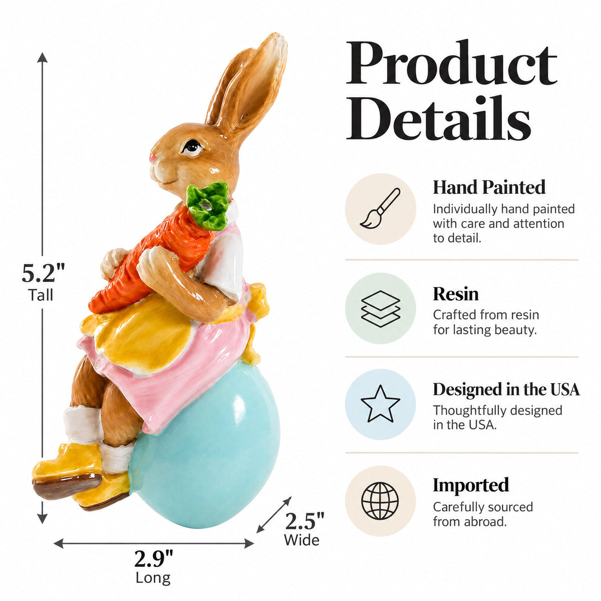 Decorative Easter Bunny on Egg with Carrot Vintage Holiday Figurine 5.2 Inches Tall Easter > Figurines > Bunnies La Vie Bien Decorative Easter Bunny on Egg with Carrot Vintage Holiday Figurine 5.2 Inches Tall