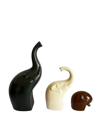 Decorative Elephant Ceramic Figurines set of 3 Black Brown and Off White Figurines La Vie Bien Decorative Elephant Ceramic Figurines set of 3 Black Brown and Off White
