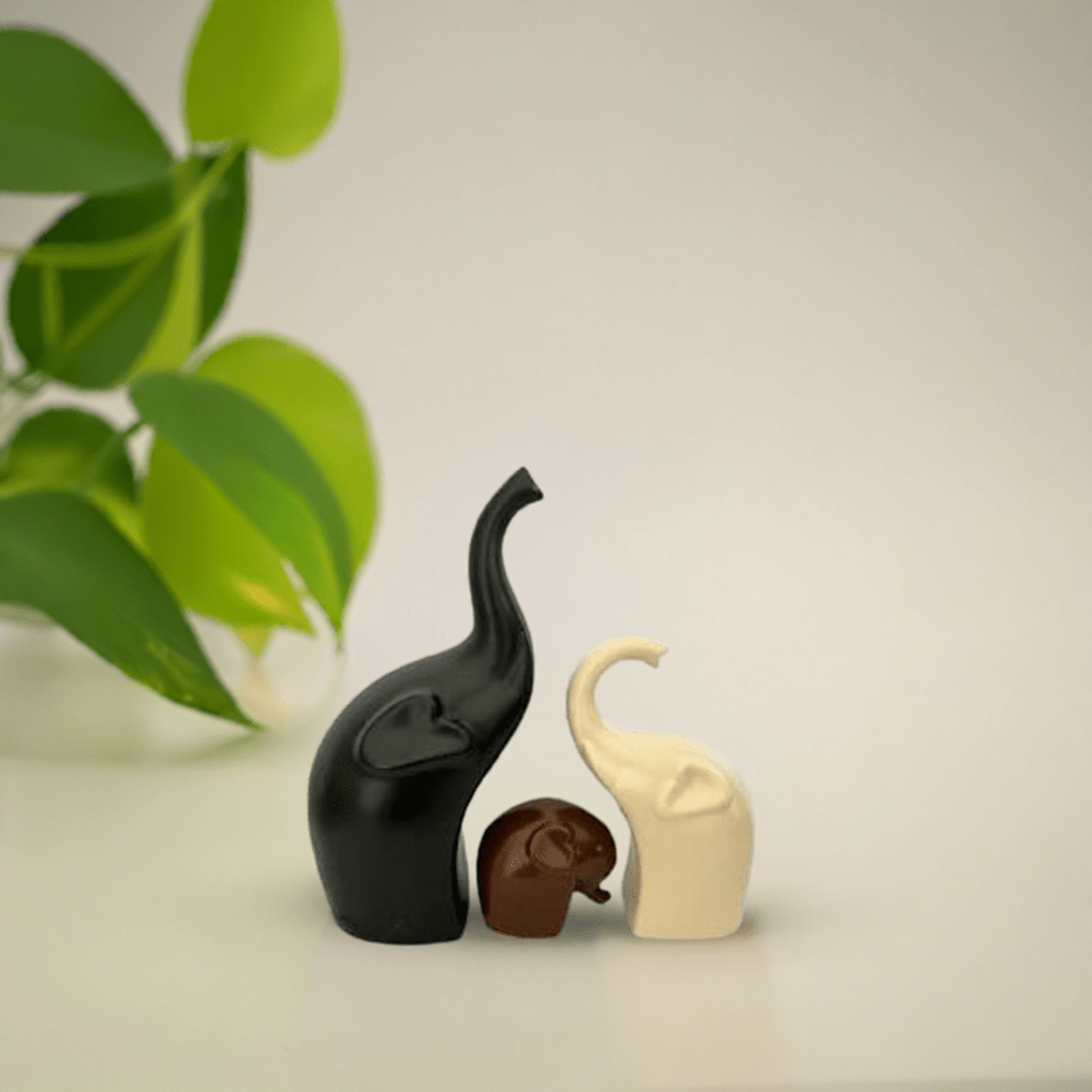 Decorative Elephant Ceramic Figurines set of 3 Black Brown and Off White Figurines La Vie Bien Decorative Elephant Ceramic Figurines set of 3 Black Brown and Off White