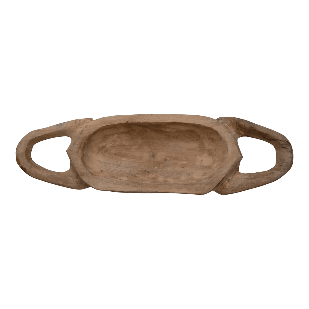 Decorative Hand-Carved Teakwood Tray with Handles by White Cliff Studio