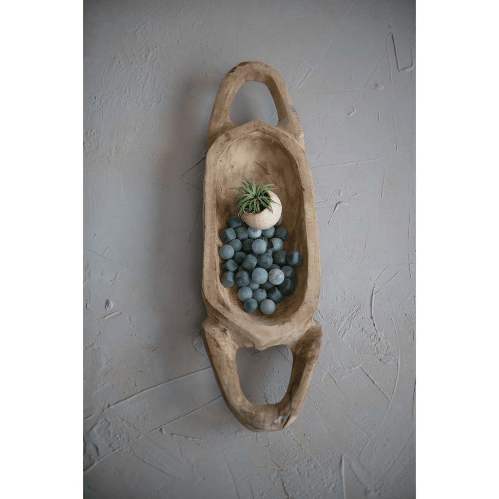 Decorative Hand-Carved Teakwood Tray with Handles by White Cliff Studio