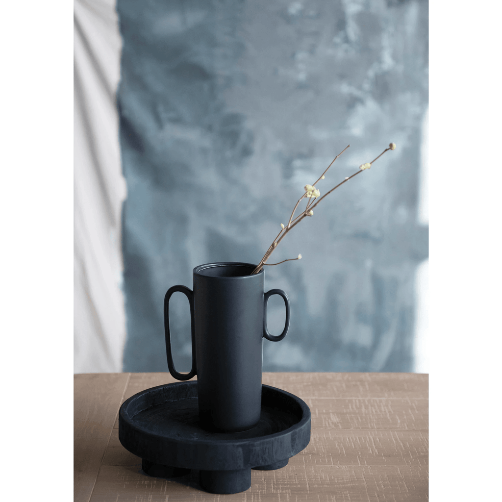 Decorative Paulownia Wood Footed Tray, Black by White Cliff Studio