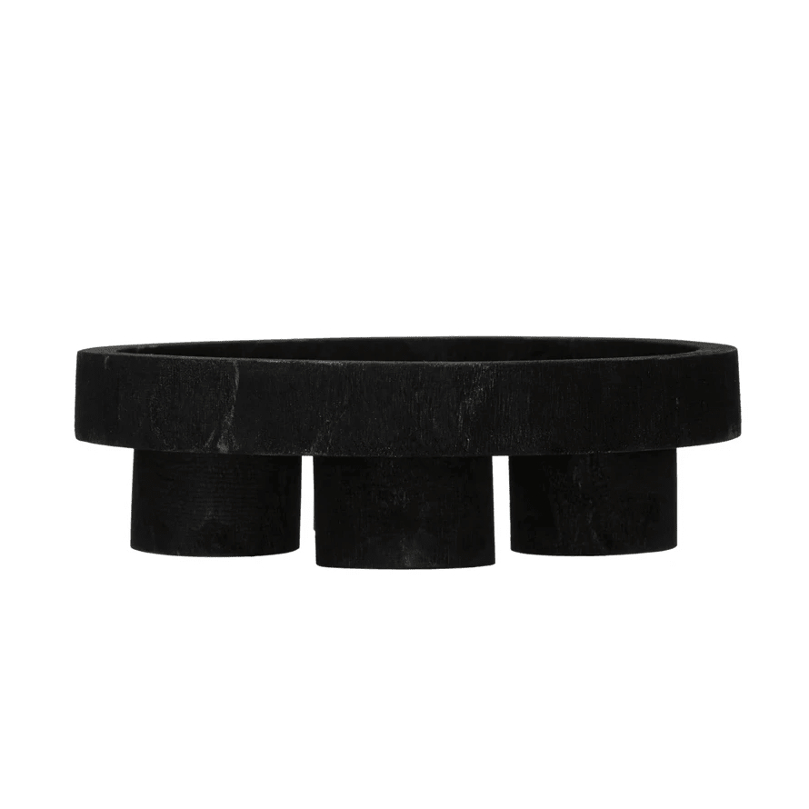 Decorative Paulownia Wood Footed Tray, Black by White Cliff Studio