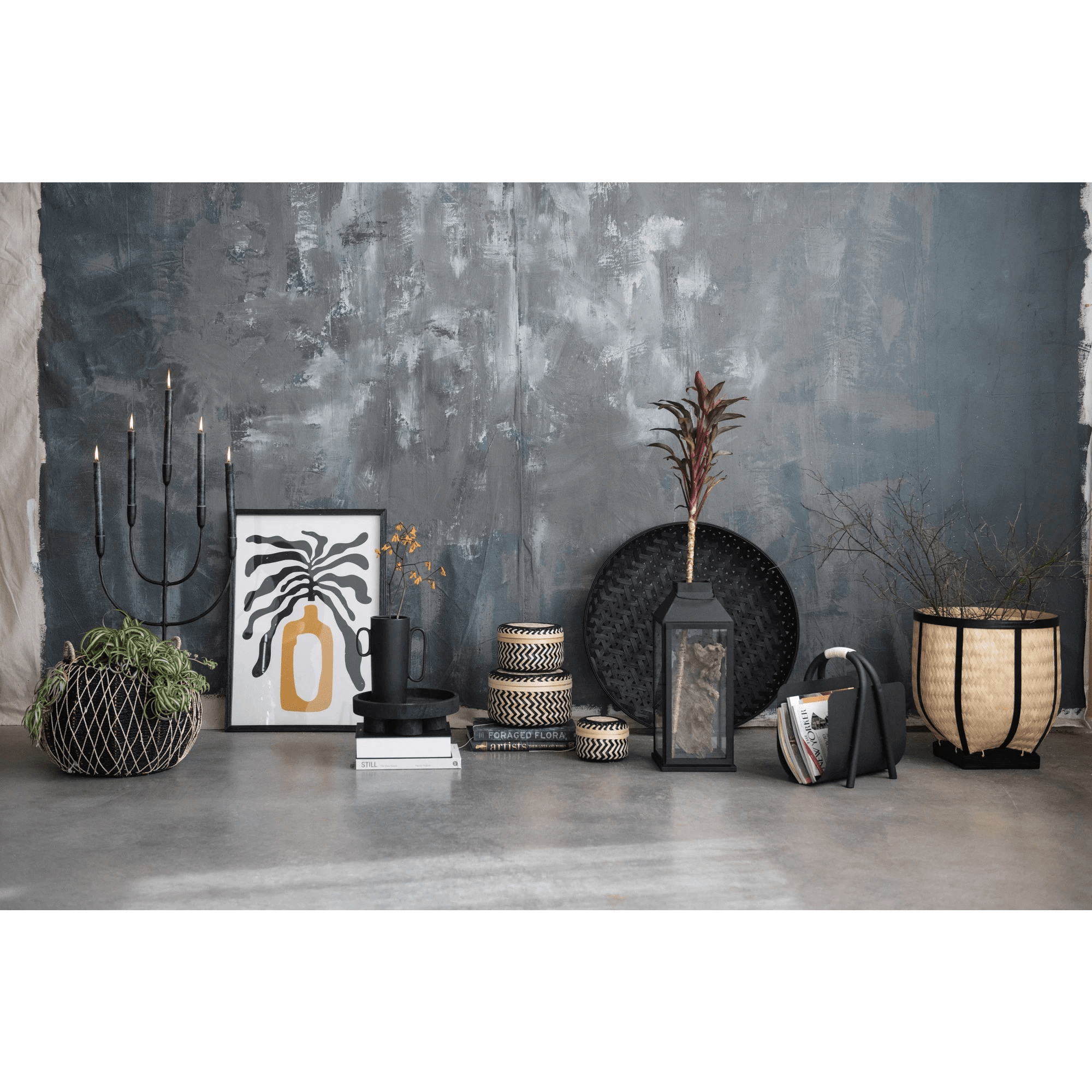 Decorative Paulownia Wood Footed Tray, Black by White Cliff Studio