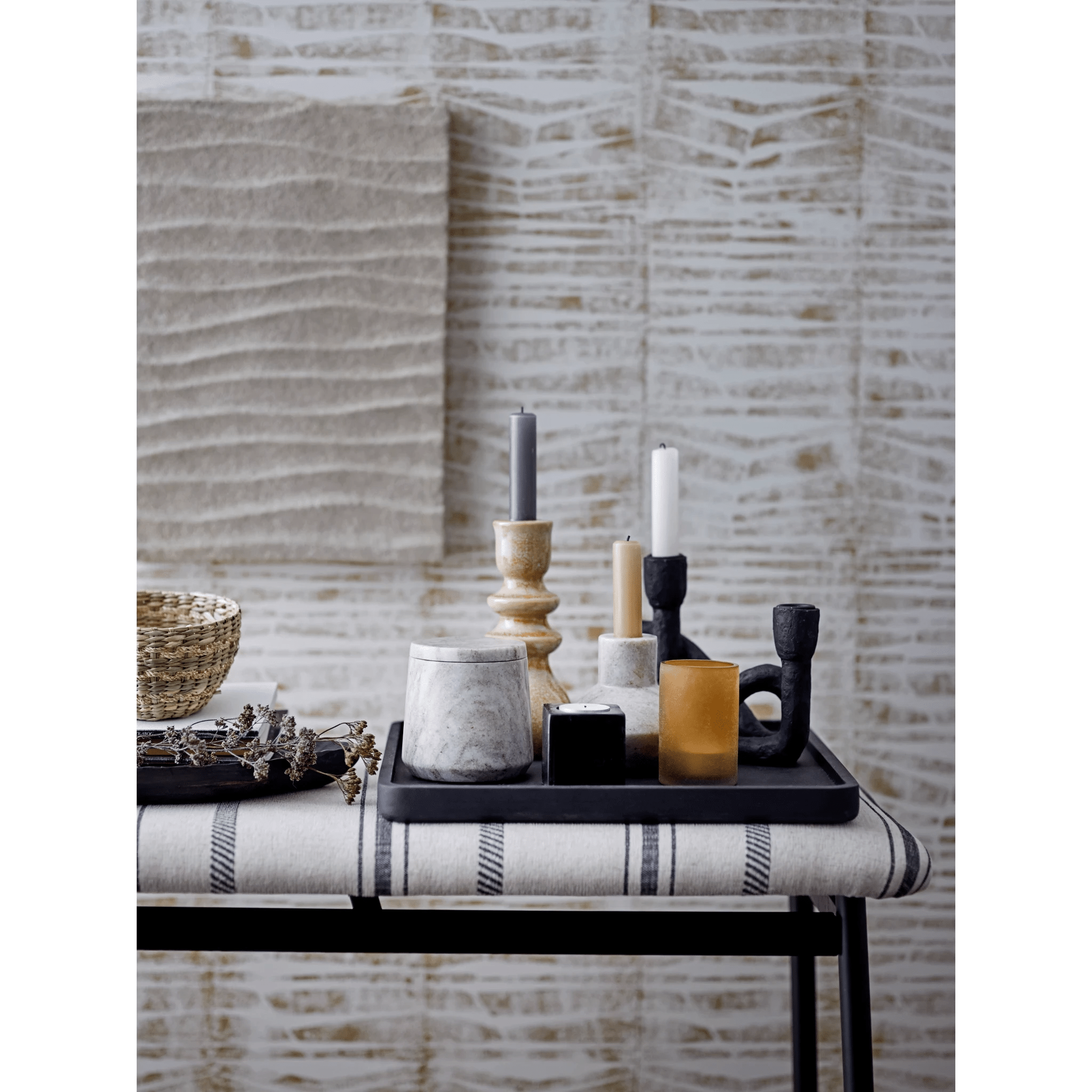 Decorative Paulownia Wood Footed Tray, Black by White Cliff Studio
