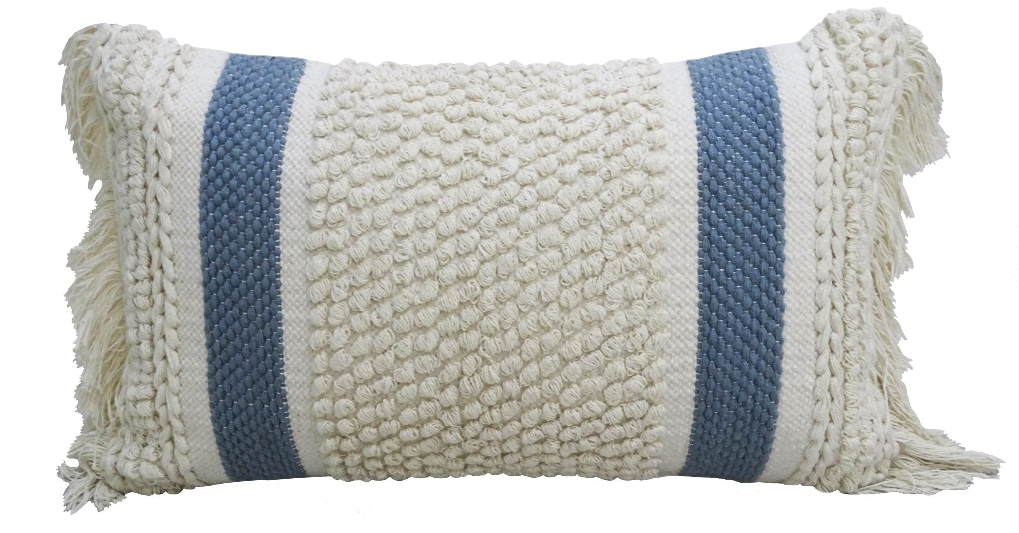 Decorative Striped Pillow with Loop Texture and Fringes 14"x24" Home Furnishings La Vie Bien Decorative Striped Pillow with Loop Texture and Fringes 14"x24"