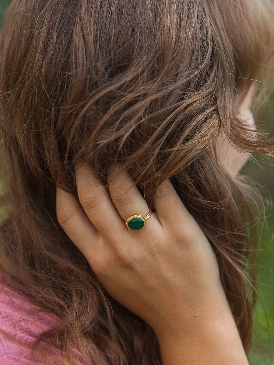 Deep Sea Brass Ring - Green Onyx by Fair Anita