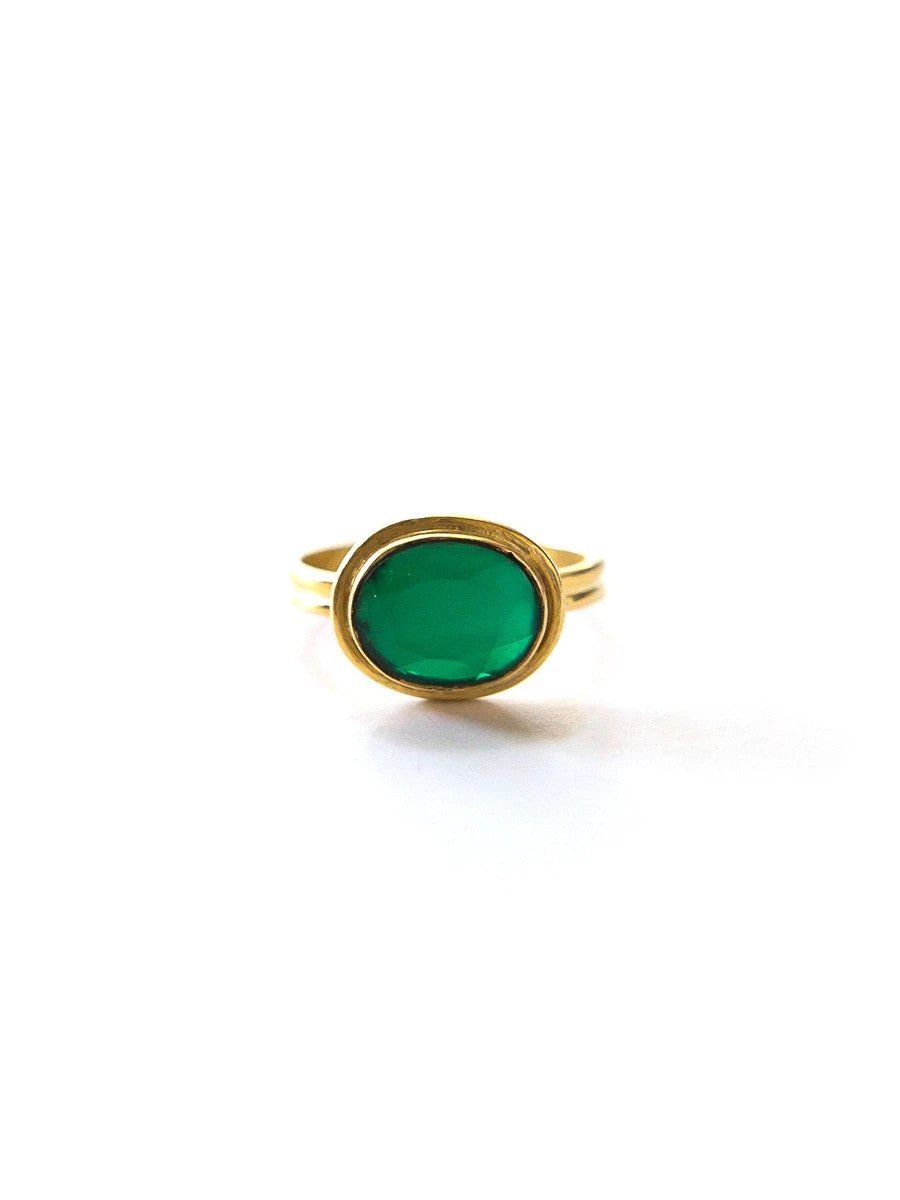 Deep Sea Brass Ring - Green Onyx by Fair Anita