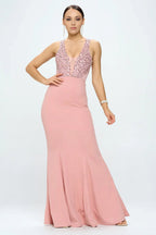 DEEP V NECK RHINESTONED FLOOR LENGTH MAXI DRESS Dress La Vie Bien DEEP V NECK RHINESTONED FLOOR LENGTH MAXI DRESS