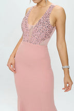 DEEP V NECK RHINESTONED FLOOR LENGTH MAXI DRESS Dress La Vie Bien DEEP V NECK RHINESTONED FLOOR LENGTH MAXI DRESS