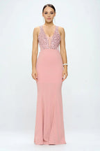 DEEP V NECK RHINESTONED FLOOR LENGTH MAXI DRESS Dress La Vie Bien DEEP V NECK RHINESTONED FLOOR LENGTH MAXI DRESS