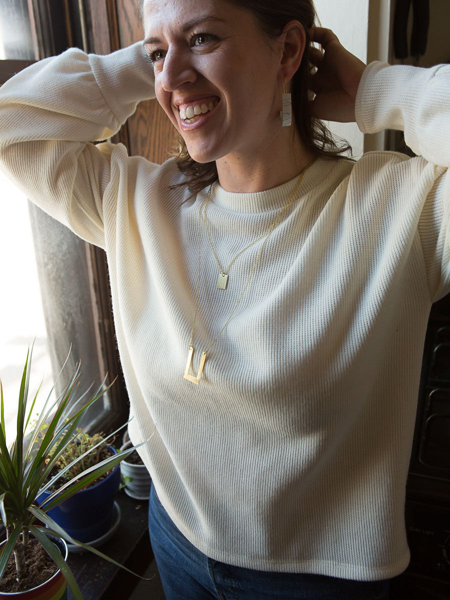 Tetris Geometric Double Strand Necklace - Brass