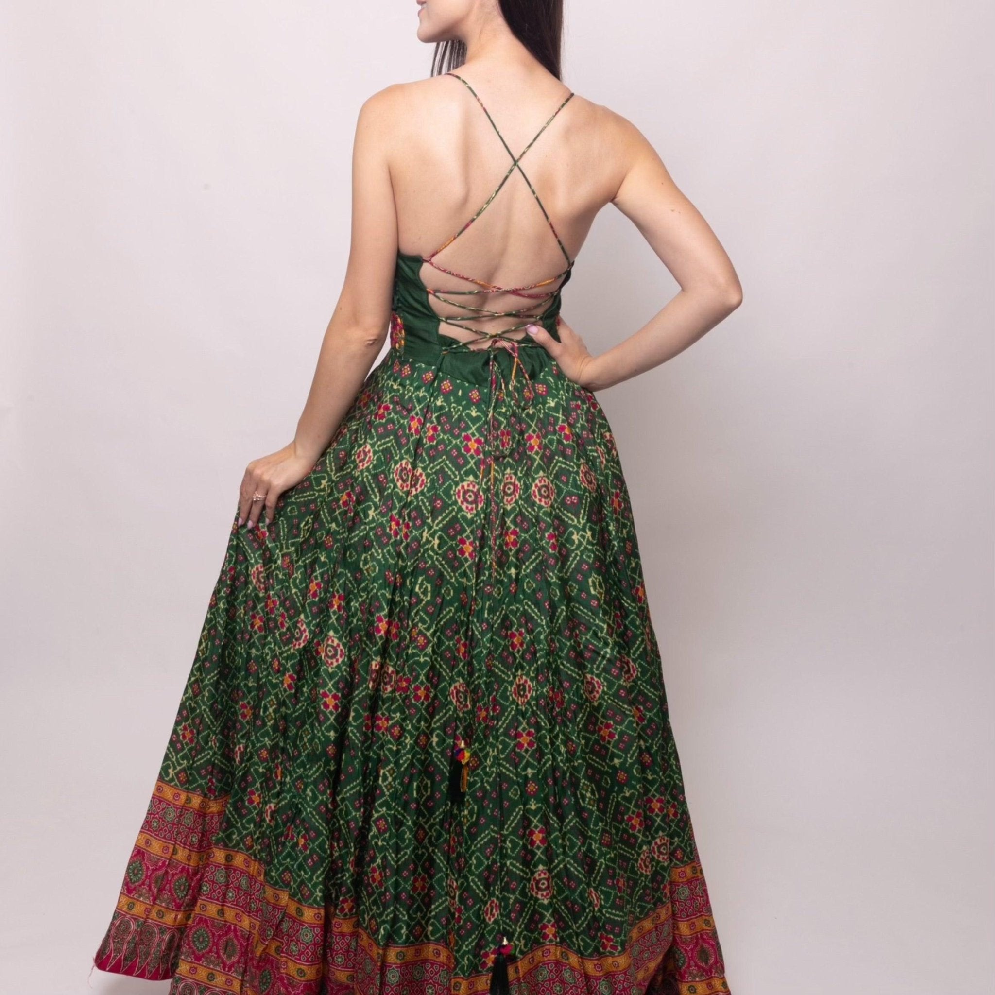 Denica Green Open Back Dress by Raas