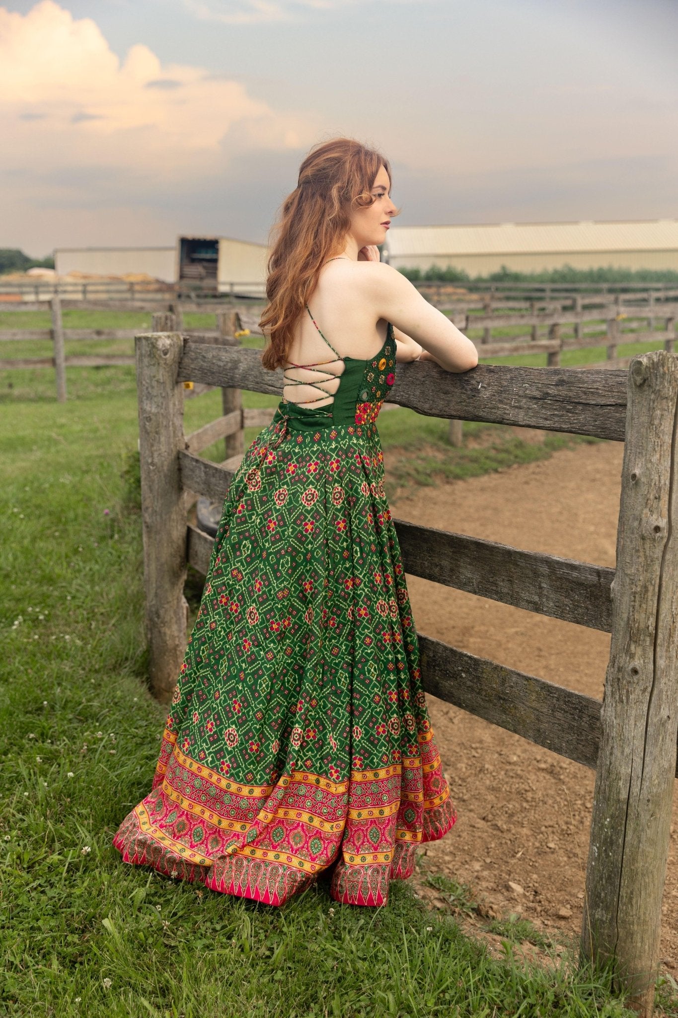 Denica Green Open Back Dress by Raas
