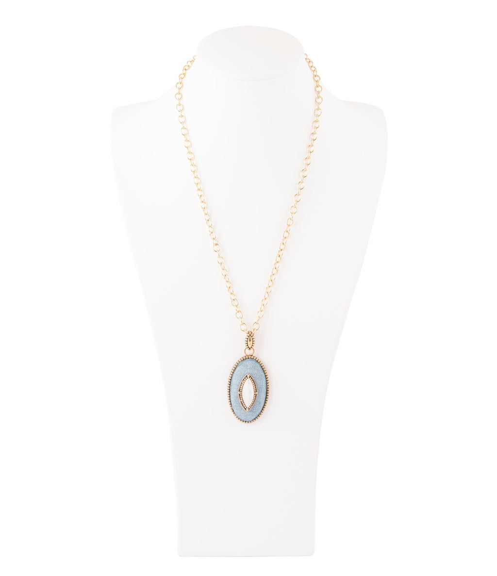 Blue Denim Dreams White Mother of Pearl Golden Pendant Necklace by Barse Jewelry