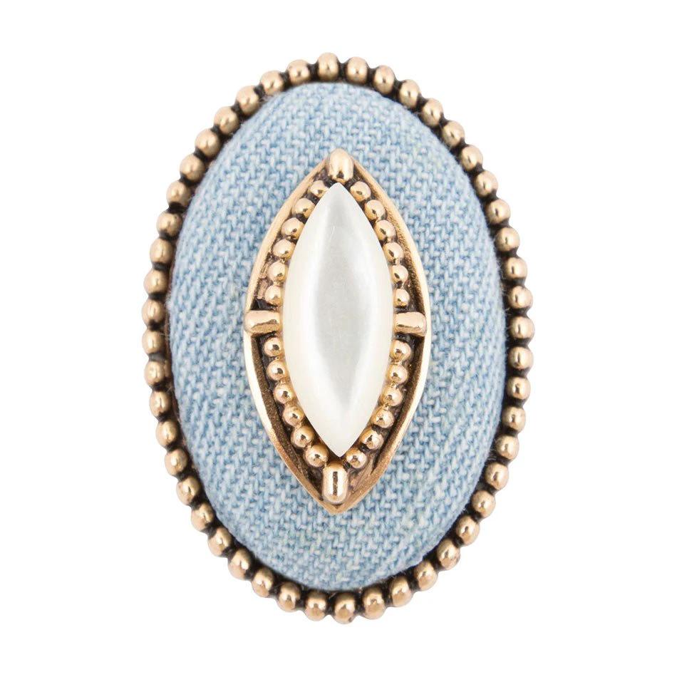 Denim Dreams White Mother of Pearl Golden Statement Ring by Barse Jewelry