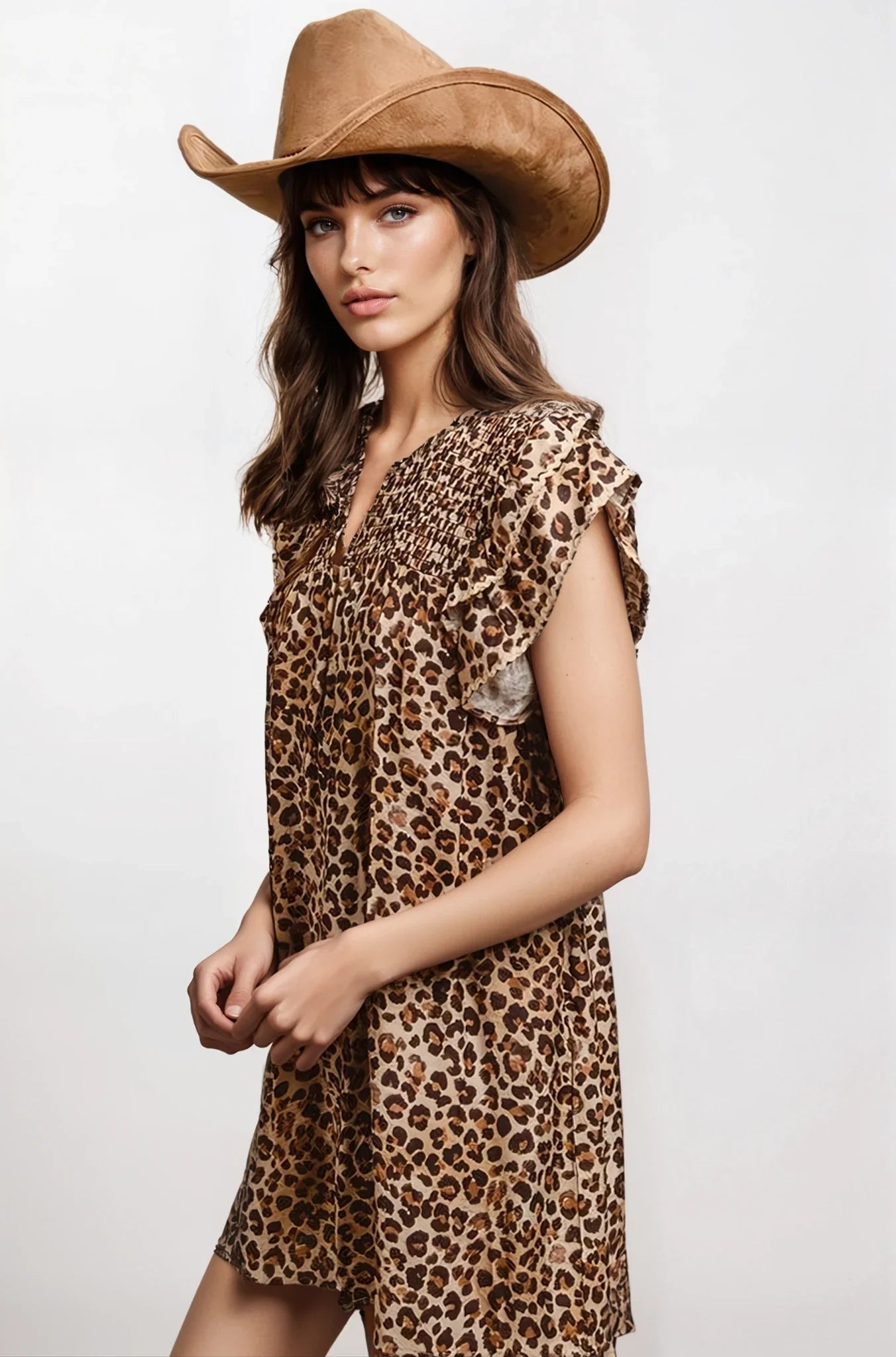 Desert Muse Leopard Ruffle Dress Clothing La Vie Bien Desert Muse Leopard Ruffle Dress